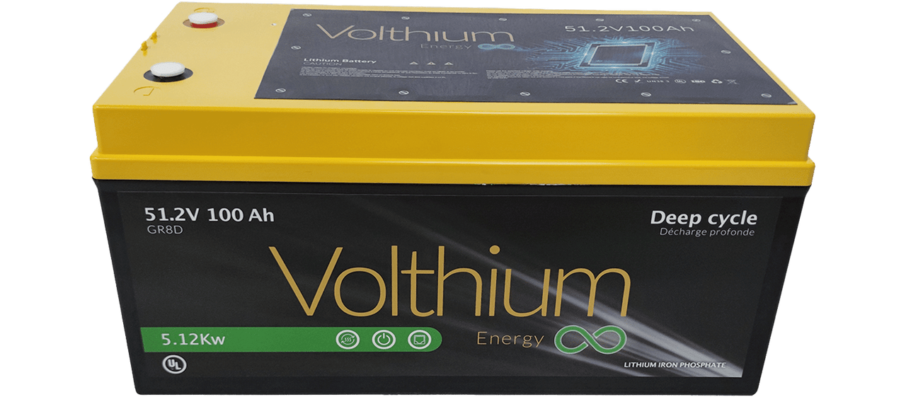 VOLTHIUM - Batterie au Lithium 51.2V 100Ah Groupe 8D Autochauffante avec Soft-Start et Bouton On/Off - 51.2-100-G8DY-CH2OSS