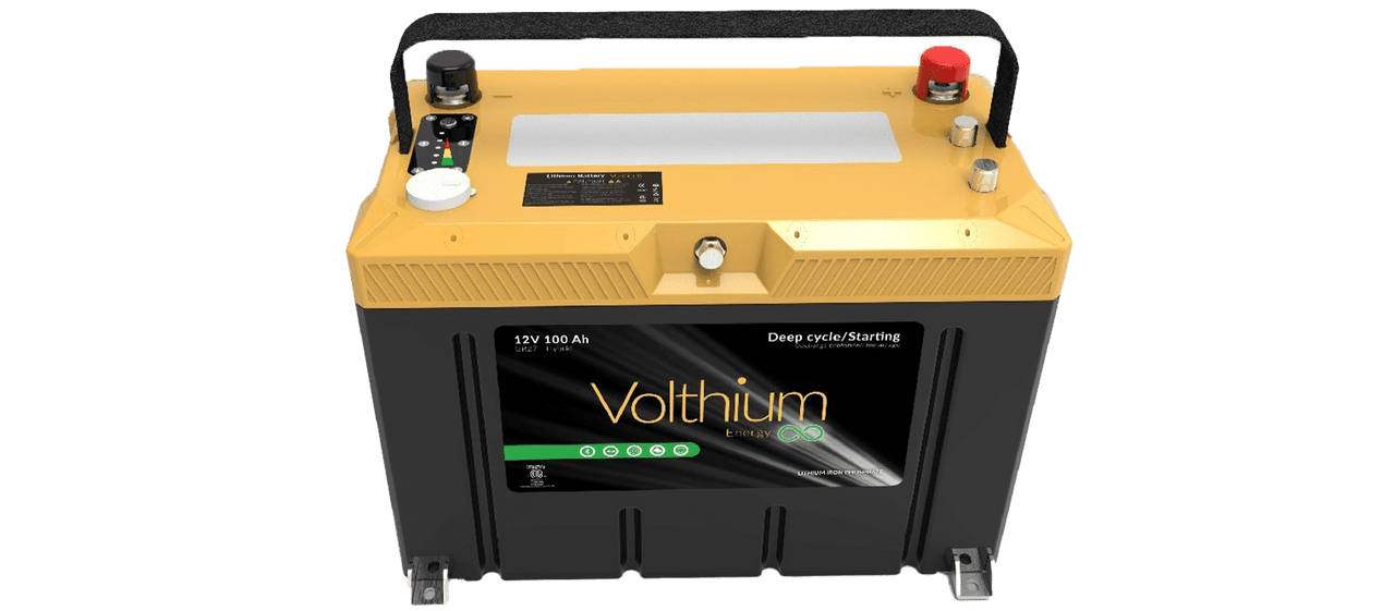 VOLTHIUM - Batterie au Lithium 12.8V 100Ah PRO IP27, Groupe 27 - Autochauffante, Bouton On/Off - 12.8-100-G27Y-CHOSS-S