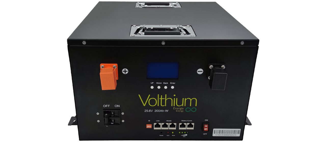 VOLTHIUM - Batterie au Lithium Wallmount 24V 200Ah Écran LCD, Soft-Start et bouton On/Off - 25.6-200-W-CLOSS