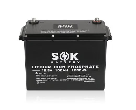 SOK - Batterie au lithium 12V 100Ah, Bluetooth et autochauffante avec boitier de plastique