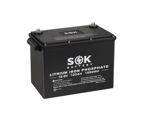 SOK - Batterie au lithium 12V 100Ah, Bluetooth et autochauffante avec boitier de plastique