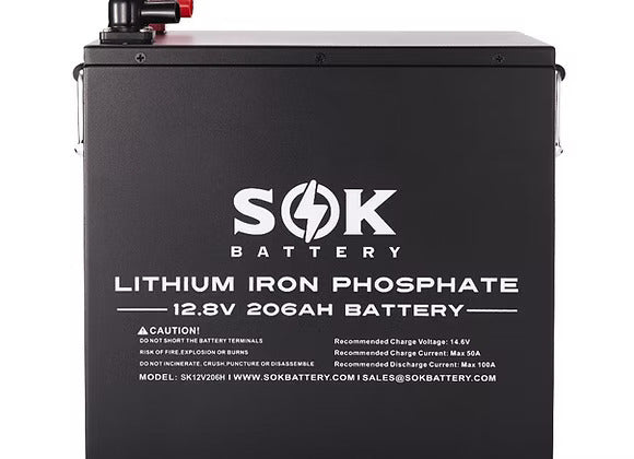 SOK - Batterie au lithium 12V 206AH, Bluetooth, auto-chauffante avec boitier de métal