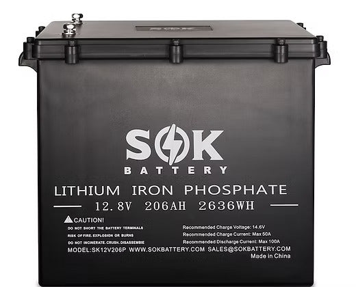 SOK - Batterie au lithium 12V 206Ah, Bluetooth et auto-chauffante avec boitier de plastique