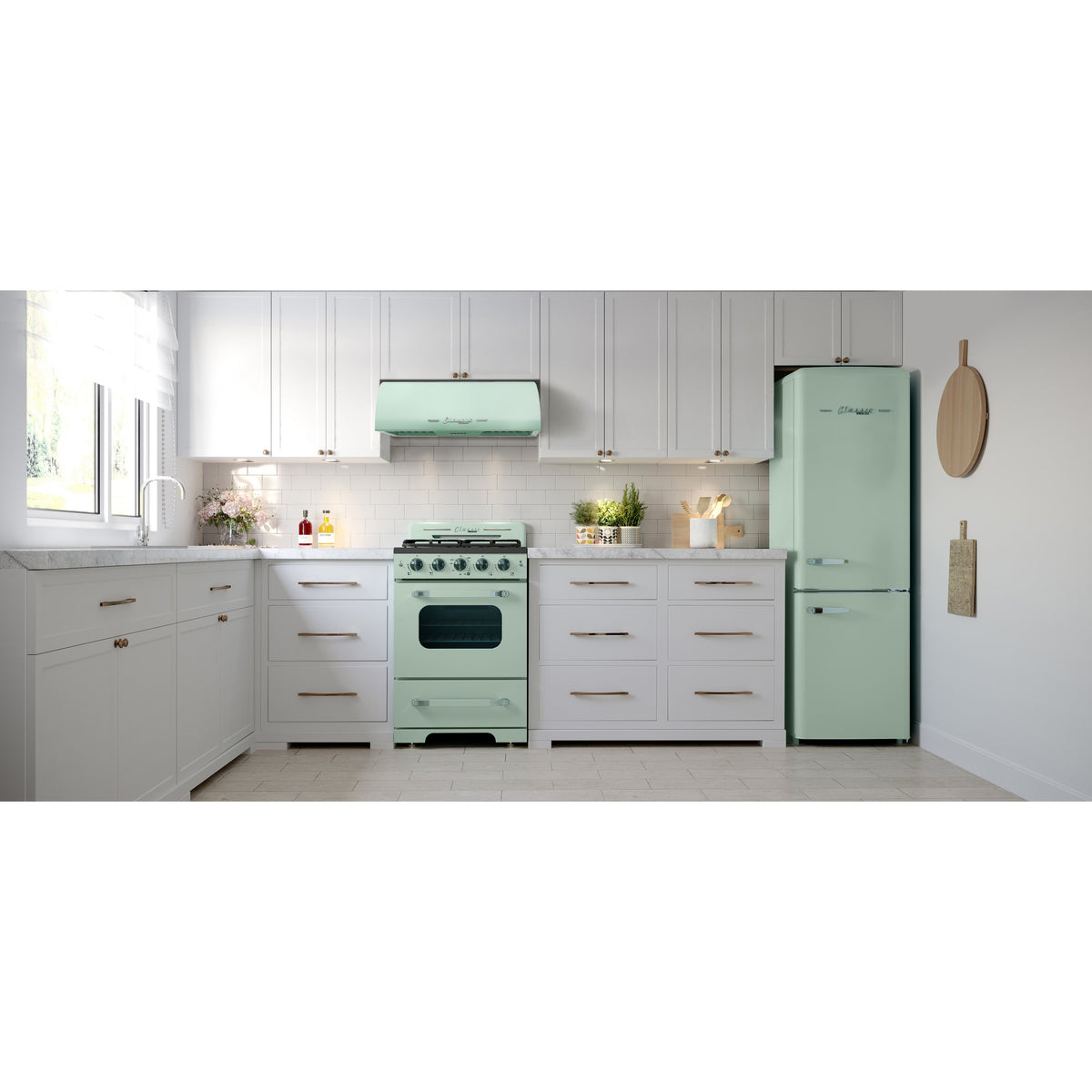 Hotte Unique Classic Retro 24 po vert menthe installee en cuisine