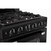 Detail des boutons de la cuisiniere Unique Classic Retro 30 po noire