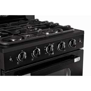 Detail des boutons de la cuisiniere Unique Classic Retro 30 po noire