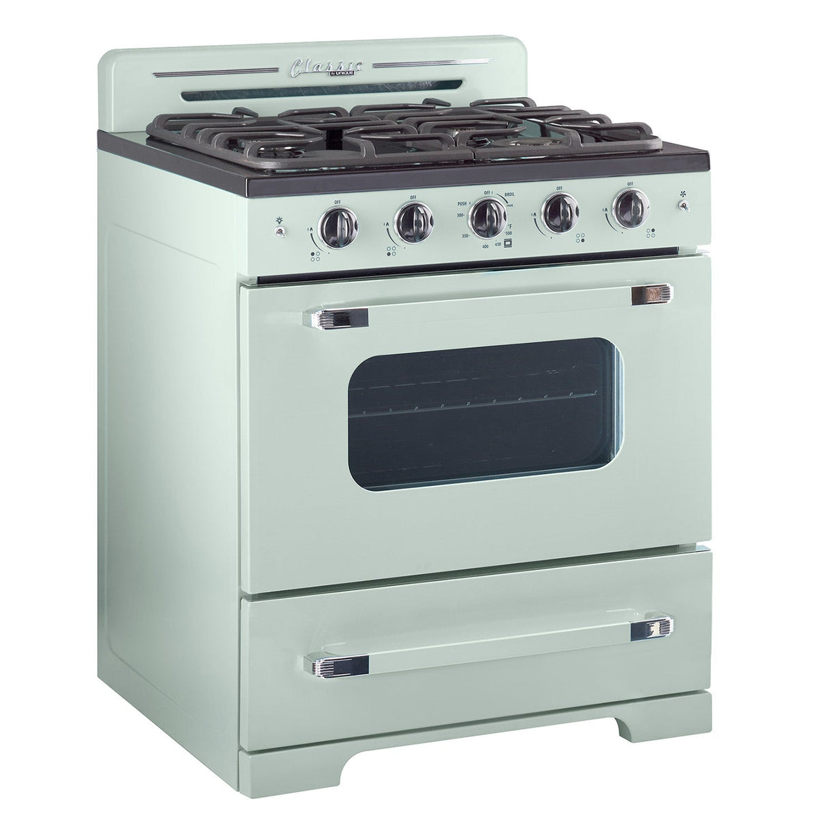 Cuisiniere Unique Classic Retro 30 po vert menthe, vue trois quarts