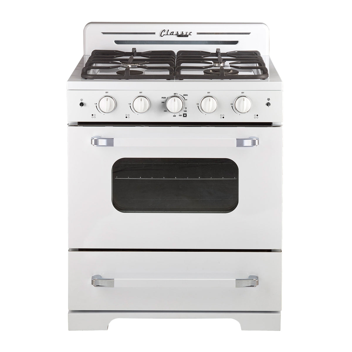 Cuisiniere au propane Unique Classic Retro 30 po blanche UGP-30CR W, vue de face