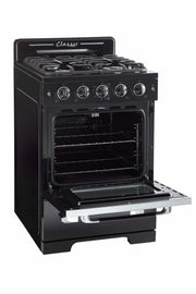 Cuisiniere Unique Classic Retro 24 po noire, vue trois quarts four ouvert