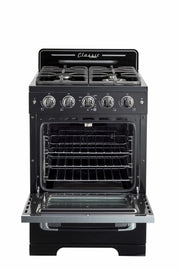 Cuisiniere Unique Classic Retro 24 po noire, four ouvert