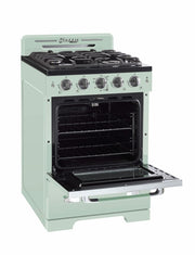 Cuisiniere Unique Classic Retro 24 po vert menthe, vue trois quarts four ouvert
