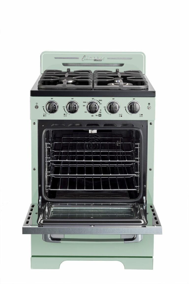 Cuisiniere Unique Classic Retro 24 po vert menthe, four ouvert