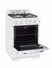 Cuisiniere Unique Classic Retro 24 po blanche, vue trois quarts four ouvert