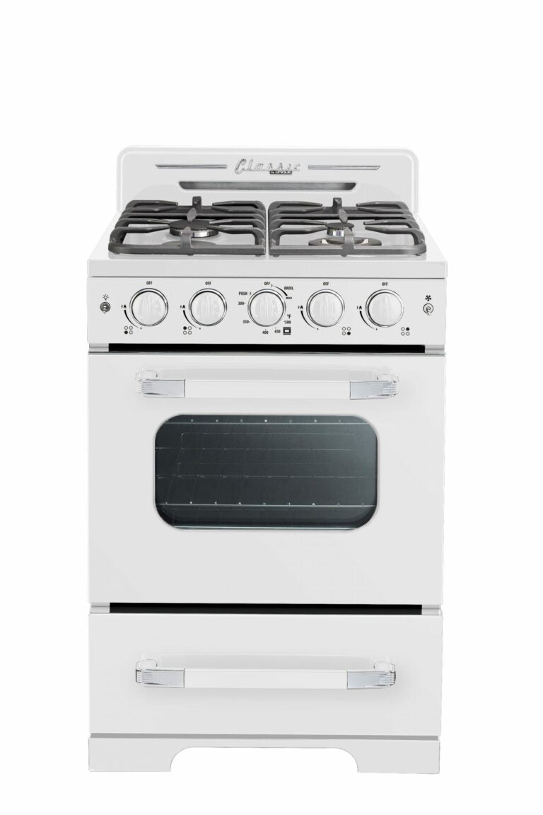 Cuisiniere au propane Unique Classic Retro 24 po blanche UGP-24CR W, vue de face