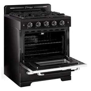 Cuisiniere Unique Classic Retro 30 po noire, vue trois quarts four ouvert