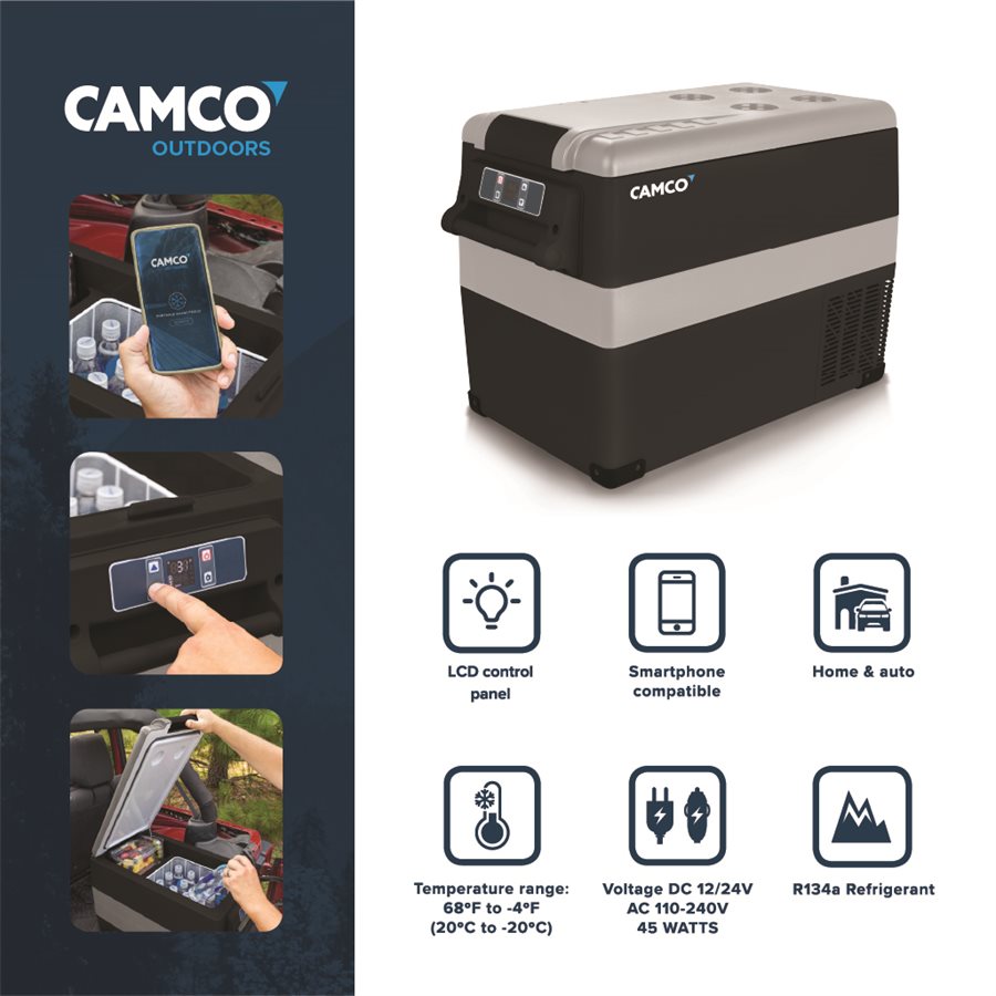 CAMCO 45L Portable Fridge, AC 110V / DC 12V-24V Compact Fridge/Freezer - CAM-450